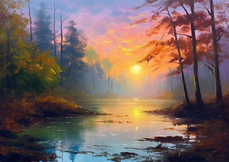 树林中晚霞倒影的写实背景,高清,摄影图,摄影图片,图片大全,摄影图免费下载